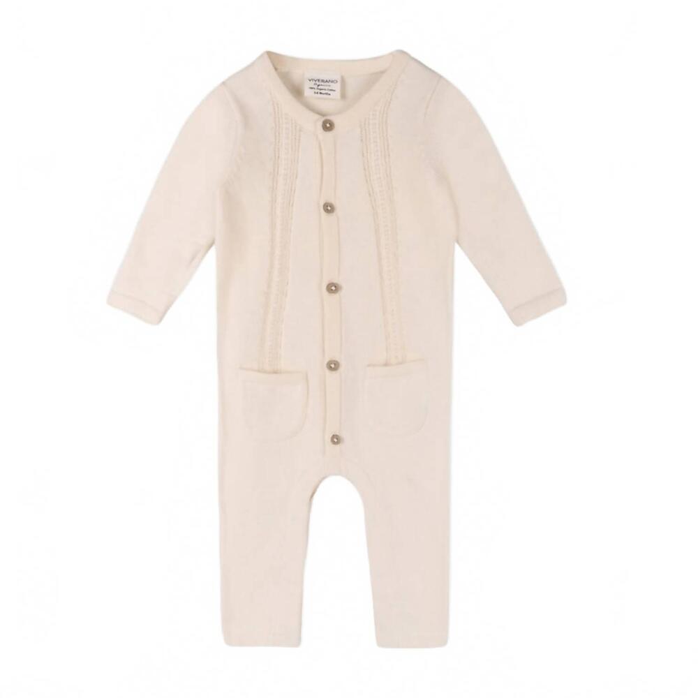 NEW VIVERANO ORGANICS baby's pointelle sweater knit pocket jumpsuit in natural